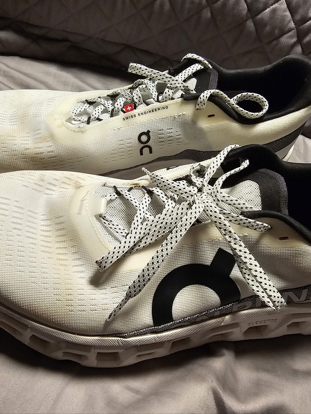 On Running Men's Cream and Black Athletic Running Shoes